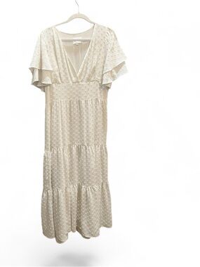 Line & Dot Cream Tiered Maxi Dress with Flutter Sleeves